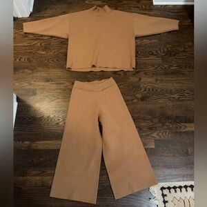 Women's Camel Wide Leg Pants & Top Set